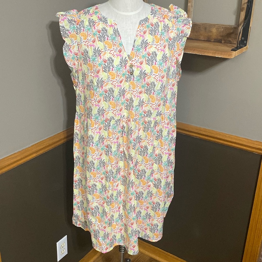 Loft tropical paradise print sleeveless v neck dress size LT